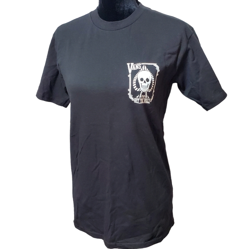 Vans Boys Short Sleeve Printed White Logo Skull Black Tee T-shirt Small